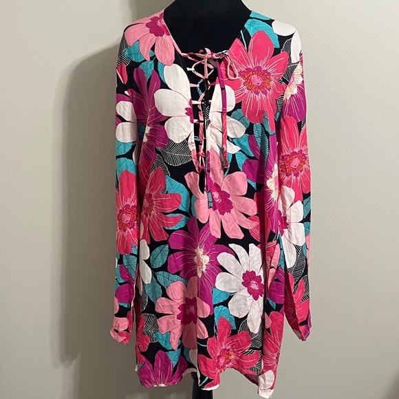 La Blanca Pink and Teal Tunic - Picture 1 of 3